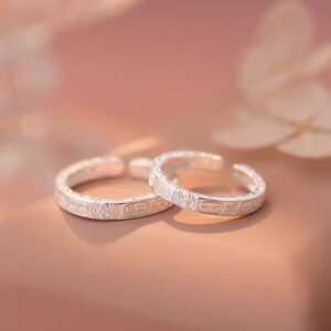 1 Pair 999 Sterling Silver Engraved Lucky Totem Couple Rings, Retro Minimalist Style, Suitable For Daily Wear & Valentine’s Gift