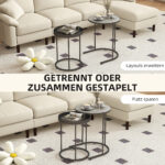 2er-Set Wohnzimmertische, Ineinander Verschiebbar, Tablett-Design, Metall, Grau