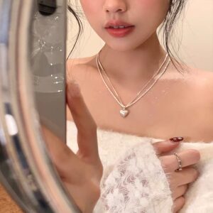 1pc 999 Sterling Silver Sparkling Beaded Chain With Heart Pendant Necklace, Minimalist Luxurious Style, Perfect For Daily Wear & Valentine's Gifts