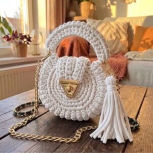 Bohemian Womens Solid-Colored Fabric-Strap Crochet Bag