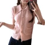 Women's Slim-Fit Fashionable Lapel Knitted Short-Sleeve Top