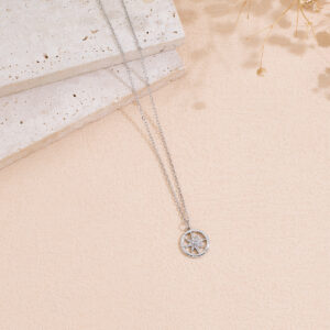 A Hollow Inlaid Rhinestone Octagonal Star Shaped Stainless Steel UV Plated Pendant Necklace