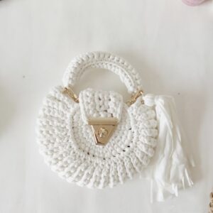 Bohemian Womens Solid-Colored Fabric-Strap Crochet Bag