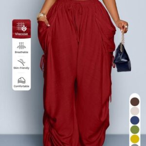 Retro Punk-style Drawstring Pleated High-waisted Wide-leg Pants