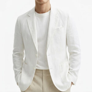 Plus-Size Solid-Colored Cotton-Linen Single-Breasted Blazer For Mens Business Commute