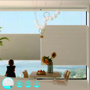 Raised Flag Day-Night Shade With Remote Control And Solar Panel-Full Blackout Motorized Shades For Home And Office-Cordless Organ Shade-Cordless Cellular Shade-Khaki