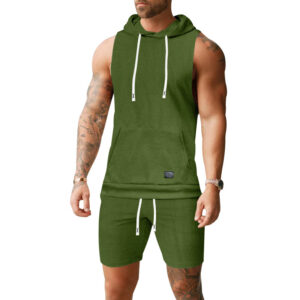 Sleeveless Jacquard-knit Hooded Vest And Shorts Set