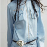 Three-dimensional Pocket Blue Satin Shirt Skirt