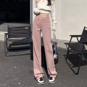 Womens Fashionable Slimming High-Waist Straight-Leg Jeans