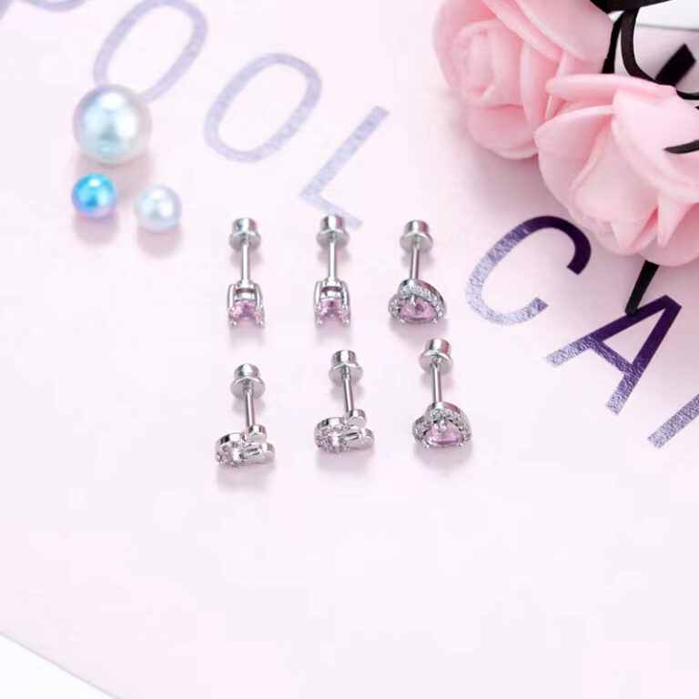 Zircon Heart Bow Earrings
