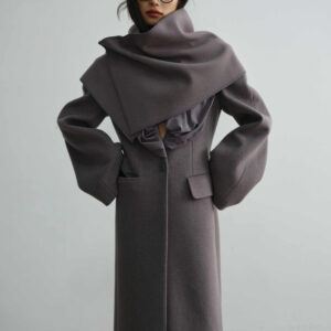 Silk-like Splicing Scarf Woolen Coat