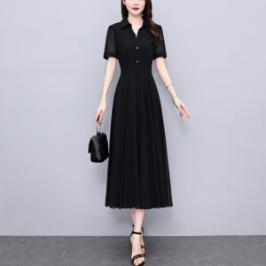 Fashionable Chiffon Floral Waist Slimming Belly Covering Dress