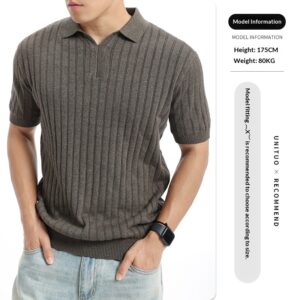 Light-luxury High-end Polo Knit With A Notched Collar And Vertical Stripes