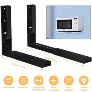 L-Shaped Microwave Wall Mount Shelf, Rust Resistant Carbon Steel Bracket With 35KG Weight Capacity, Easy Installation Adjustable Floating Holder For Home Office–Black