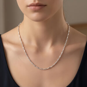 925 Sterling Silver Italian Sterling Beaded Chain Necklace with Secure Lobster Clasp