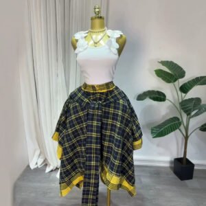 High-waisted Plaid A-line Skirt With Tie Detailing And An Asymmetric