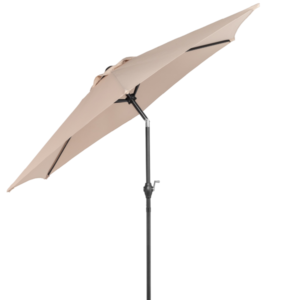 7.5FT Round Outdoor Patio Umbrella With Tilt Adjustment, Crank Lift System, 6 Iron Ribs & Iron Pole, Waterproof UV Protected Polyester Canopy, Khaki