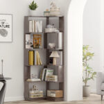 6 Tier Freestanding L-Shaped Corner Bookshelf For Living Room, Bedroom, Wooden Bookcase With Anti-drop Panle & Anti Tipping Device, Display Shelf Open Storage Rack Organizer For Home Office DARK BROWN