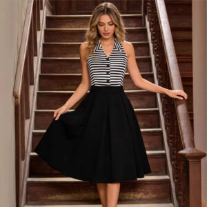 Womens French-style Vintage Halter-neck Dress