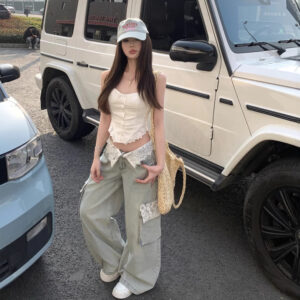 Street Style Lace Paneling Designer Jeans