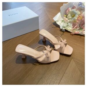 Summer New Style With Thick Heels And High Heels, Women’s Fashion Temperament, Bow Tie Style, Square Head, Thick Heels And High Heels, Cool Down