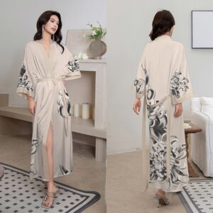 Satin-printed Plus-size Luxury Long Nightgownloungewear For Women