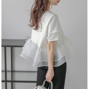 Puffy Hem Womens Casual Top T-Shirt With Short Sleeves