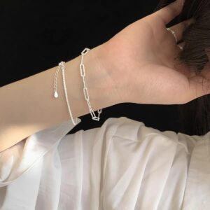 1 Set 999 Sterling Silver Double-Layer Stackable Bracelet, Minimalist Style, Perfect For Daily Wear And Valentine's Gift