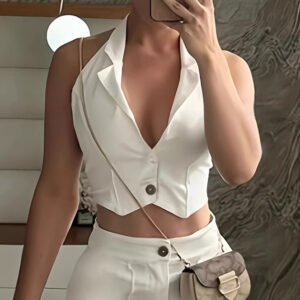Small V-neck Back Tie Camisole And Wide-leg Casual Pants