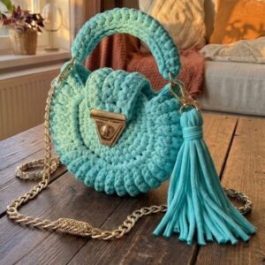 Bohemian Womens Solid-Colored Fabric-Strap Crochet Bag