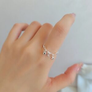 1 Piece 999 Sterling Silver Sun Moon Star Charm Open Ring, Delicate Dangling Style, For Daily Wear & Valentine's Gifts