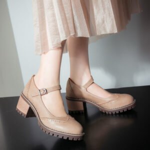 British-style Retro Artistic Chic Chunky-heeled Low-cut Womens Shoes