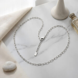 925 Sterling Silver Classic Sterling Paperclip Chain Necklace with Adjustable Length and Engraved Pendant