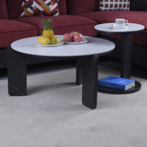 Set Of 2 Round Nesting Coffee Table For Small Place,living Room End Table With White Sintered Stone Top, 32.68 16.93 Diameter Side Table Night Stand For Bed Room Dining Room,83 43cm Sofa Table