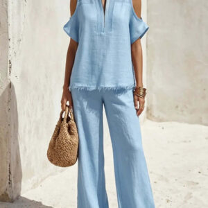 Womens Fashion Short-Sleeve Off-Shoulder Pantsuit
