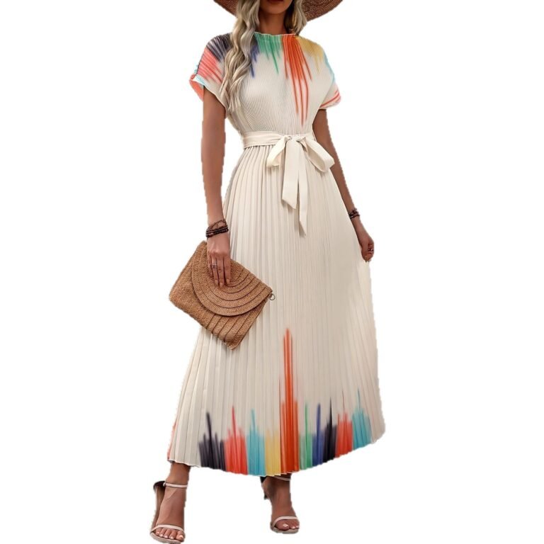 Lace-up Short-sleeve Mock-neck Versatile Dress Elegant For Workwear