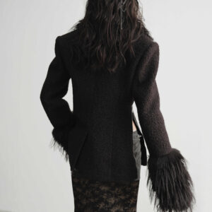 Women In Woolen Coat With Inclined Placket