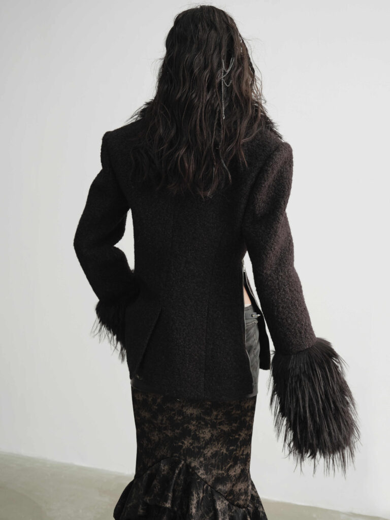 Women In Woolen Coat With Inclined Placket