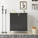 2 Doors Home Wine Bar Cabinet With Wine Rack & Adjustable Storage Shelf, Modern Sideboard With Soft-closing Hinge, Dinning Room Buffet Cabinet, Liquor Cabinet Kitchen, Living Room Coffee Cart BLACK