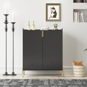 2 Doors Home Wine Bar Cabinet With Wine Rack & Adjustable Storage Shelf, Modern Sideboard With Soft-closing Hinge, Dinning Room Buffet Cabinet, Liquor Cabinet Kitchen, Living Room Coffee Cart BLACK