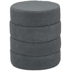 Hocker, Rund, Teddyfleece, Bis 120kg, Φ40x45H Cm, Dunkelgrau