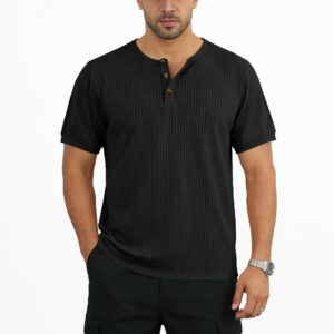 Herringbone Henry Shirt Short-sleeved Vertical-striped Button T-shirt