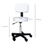 Rollhocker Höhenverstellbar Mit Rückenlehne Drehhocker 72-84 Cm Arbeitshocker 360° Drehbar Bürohocker Für Büro Salon Massage Spa Weiß