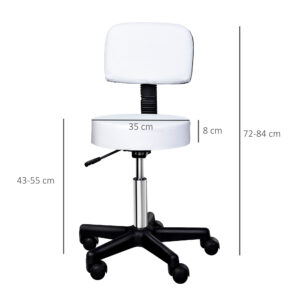 Rollhocker Höhenverstellbar Mit Rückenlehne Drehhocker 72-84 Cm Arbeitshocker 360° Drehbar Bürohocker Für Büro Salon Massage Spa Weiß