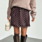 Retro Polka-dot Lace-spliced Satin Imitation-silk Mini Skirt
