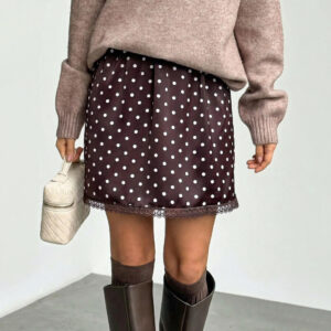 Retro Polka-dot Lace-spliced Satin Imitation-silk Mini Skirt