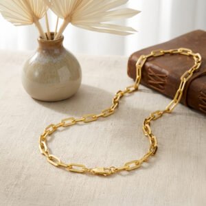 925 Sterling Silver Italian-Made Gold-Plated Sterling Paperclip Chain Necklace - Luxurious Statement Jewelry