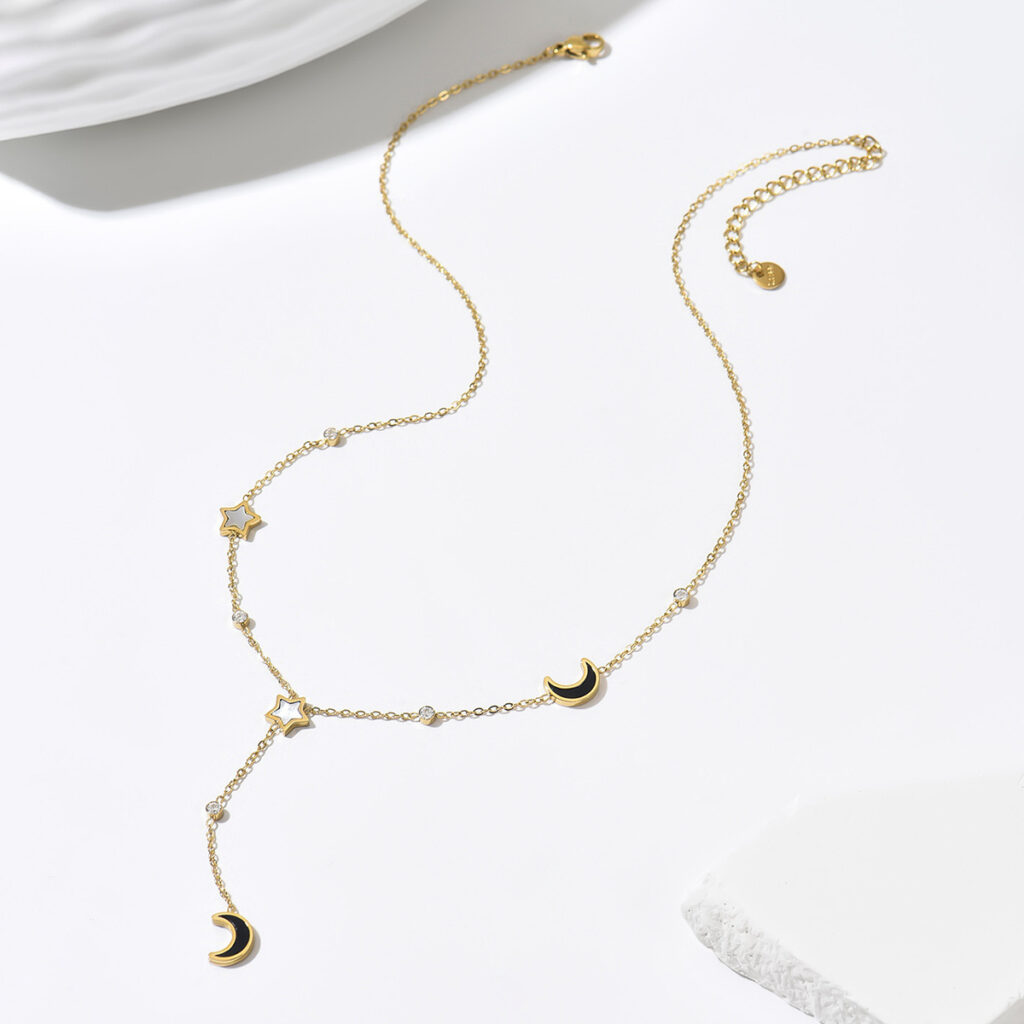 14k Gold Y-shaped Necklace And Polished Bracelet Set