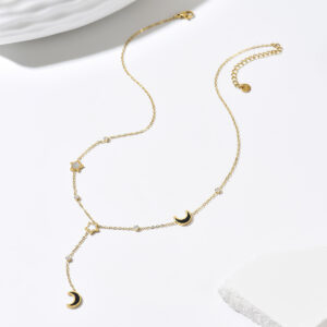 14k Gold Y-shaped Necklace And Polished Bracelet Set