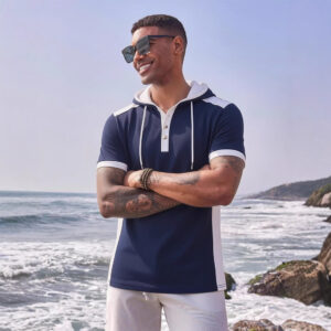 Mens Short-Sleeve Sports-Style Casual Hoodie